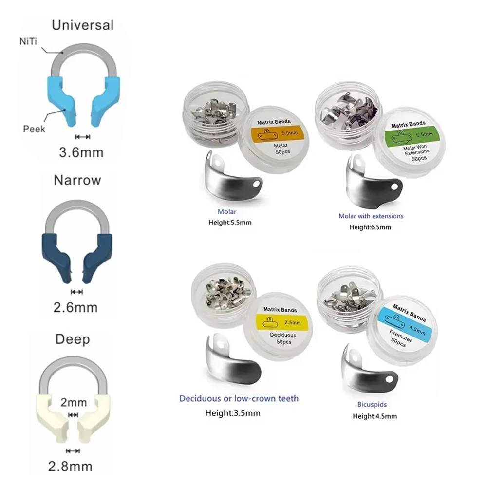 

Dental Matrix Bands NiTi Metal Matrices for Sectional Clamping Contoured Ring Tooth Restoration and Restorative Dentistry Tools