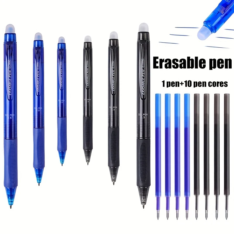 11-teiliges Set 0,5 mm Professionelles, radierbares Gelstift-Set mit großer Kapazität, jeder Stift hat seinen eigenen Gummikappen und 10 Stiftminen.