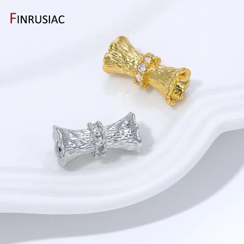18K Gold Plated Brass Zircon Bamboo Joint Tube Spacer Bead,Separators for Beads,DIY Breaclet Necklace Jewelry Making Supplies image 3