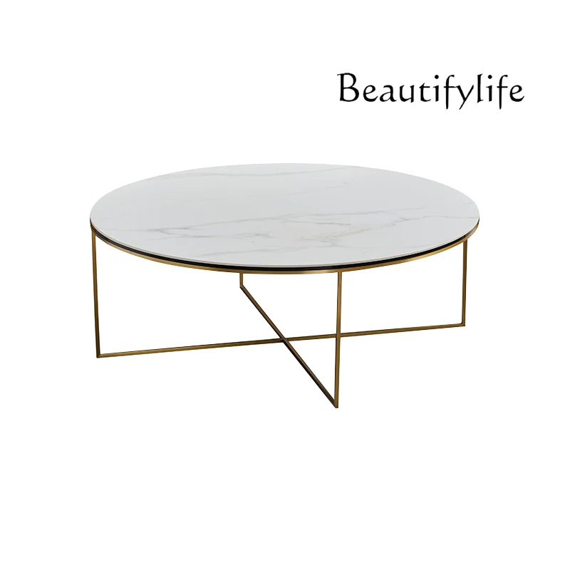 

American Simple Retro Coffee Table Light Luxury Modern Stone Plate Tea Table Italian round Tea Table