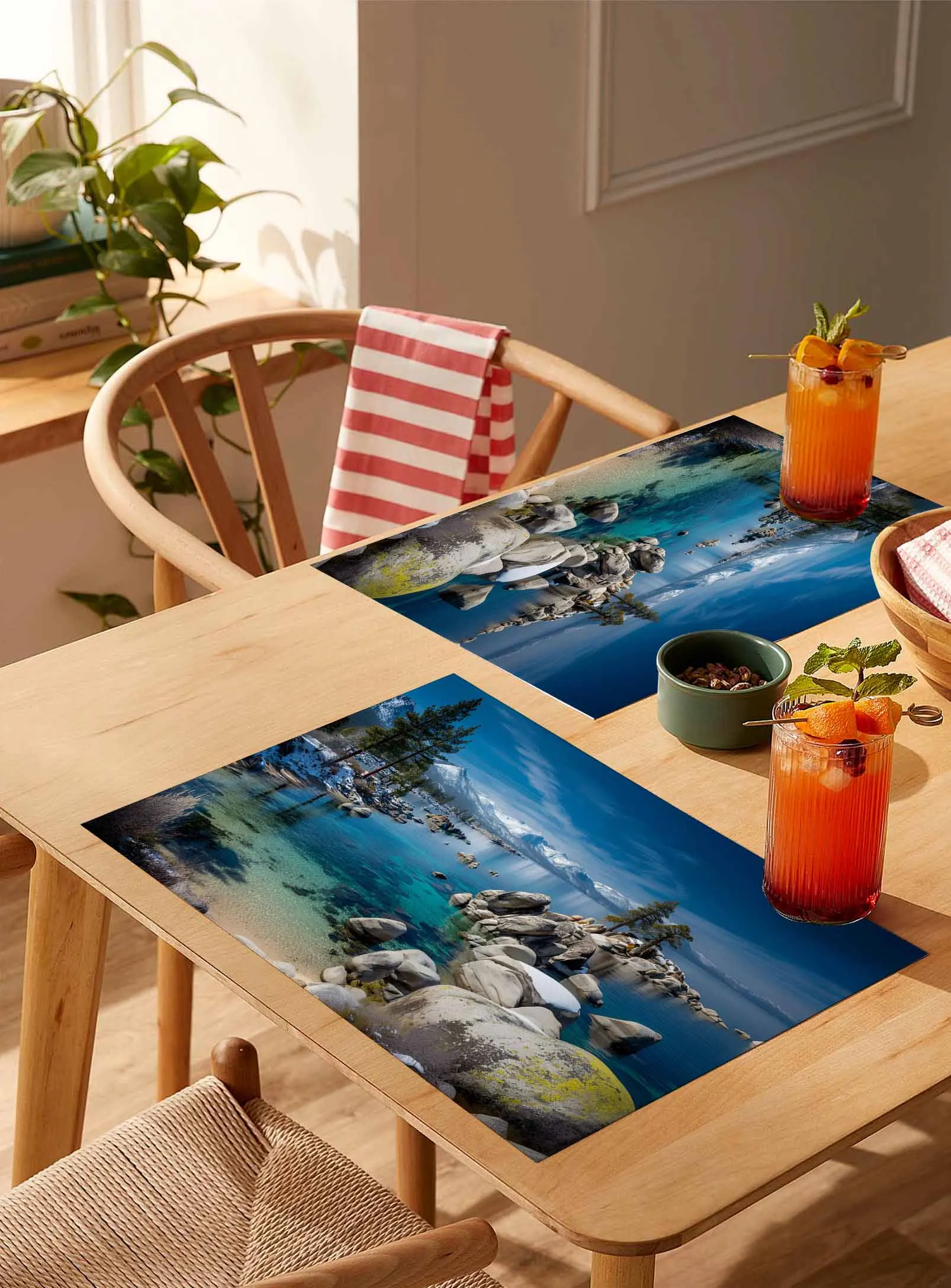 

4/6 Pcs Blue Sky Lake Nature Forest Landscape Placemat Wedding Party Dining Decor Linen Table Mat Kitchen Accessories