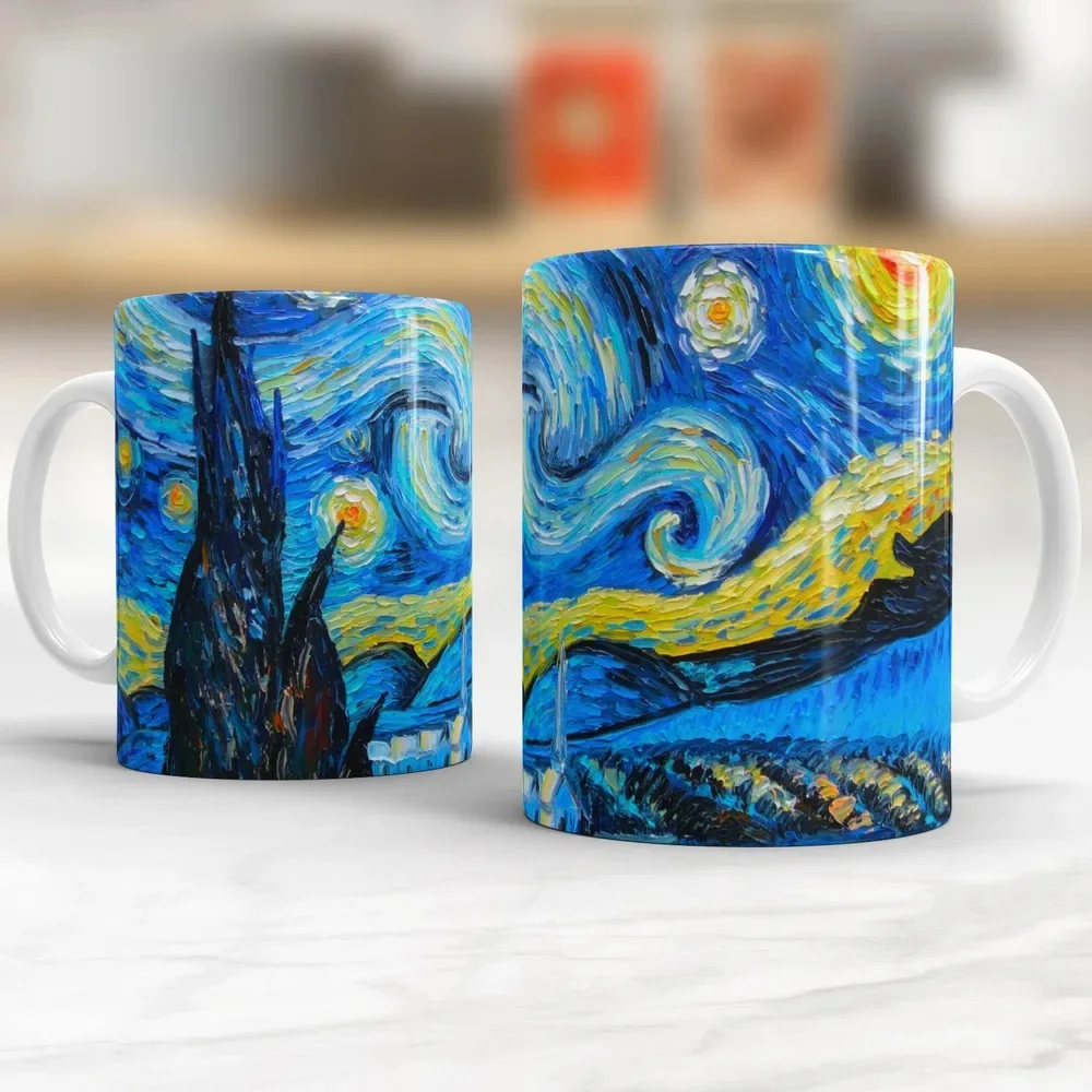 

Starry Sky Oil Painting Ceramic Mug Friend Gift Office Drinking Water Home Drinking Milk Cup