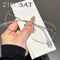 ZIROSAT 31315-C Alloy Tint Lenses Myopia Glasses Reading Glasses  Rimless  Glasses Frame for Men or Women
