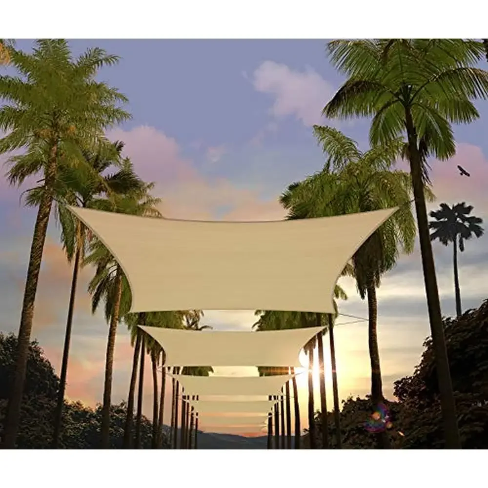 

Beige Rectangle Sun Shade Sail Canopy Awning UPF50 16' x 20' 95% UV Blockage HDPE Commercial Stainless Steel D-Rings 3-Year