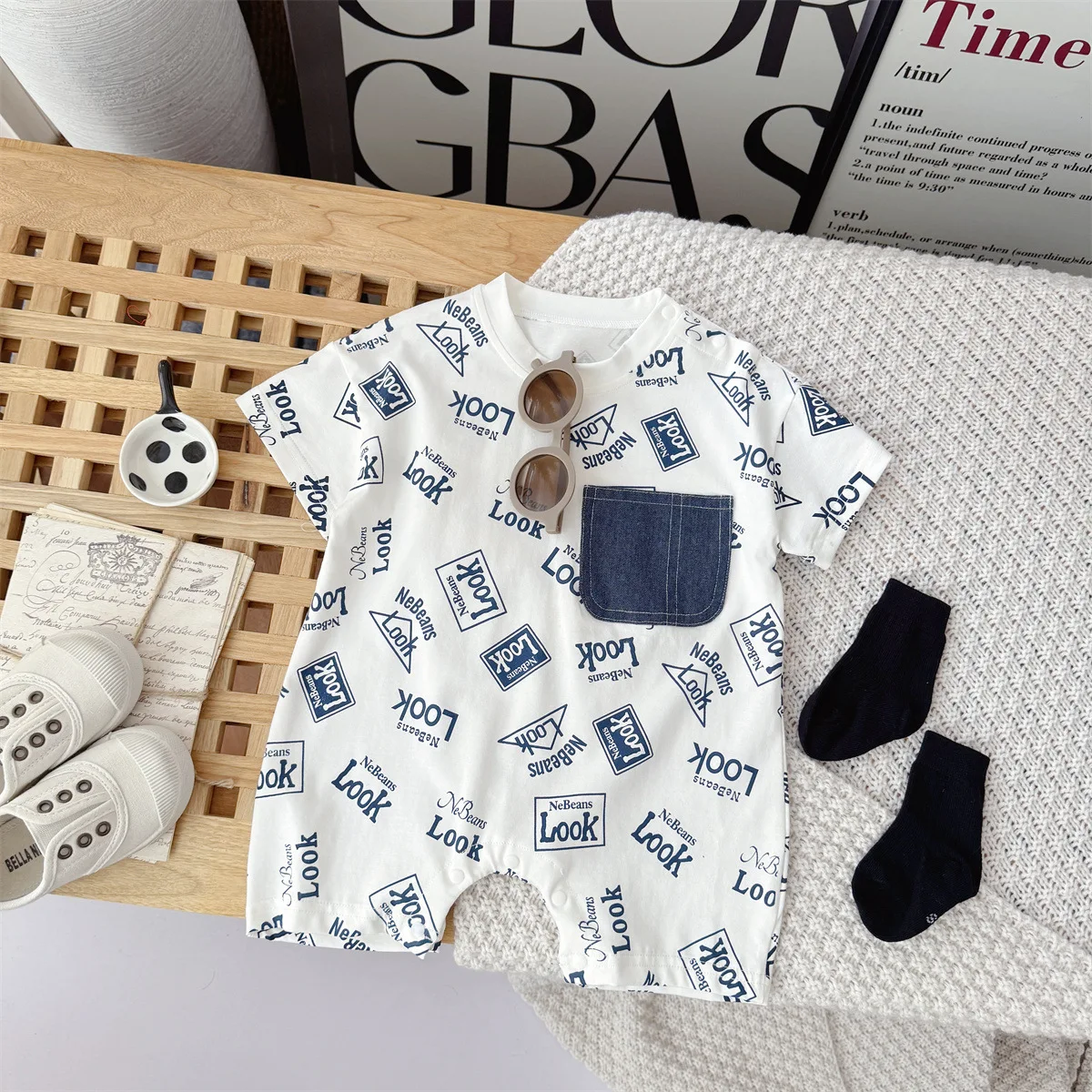 ZOETOPKID Baby-Strampler mit Mütze aus Baumwolle für den Sommer, für Neugeborene, Jungen und Mädchen, kurzärmelige, dünne Kletterkleidung für Kleinkinder – Detail 8
