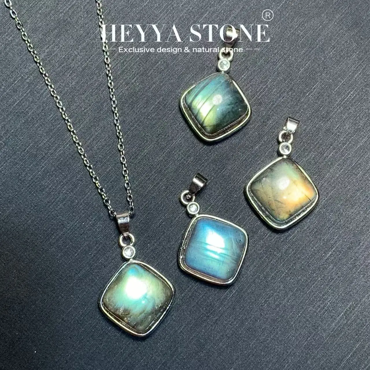 

SQUARE Natural Moonstone Pendant Necklace For Women COPPER Simple Fine Jewelry Gemstone Classic Style