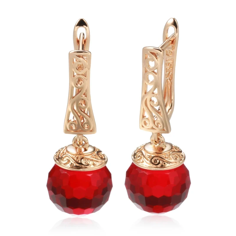 Wbmqda Vintage Red Crystal Ball Drop Earrings For Women 585 Rose Gold Color Luxury Elegant Ethnic Wedding Jewelry Accessories