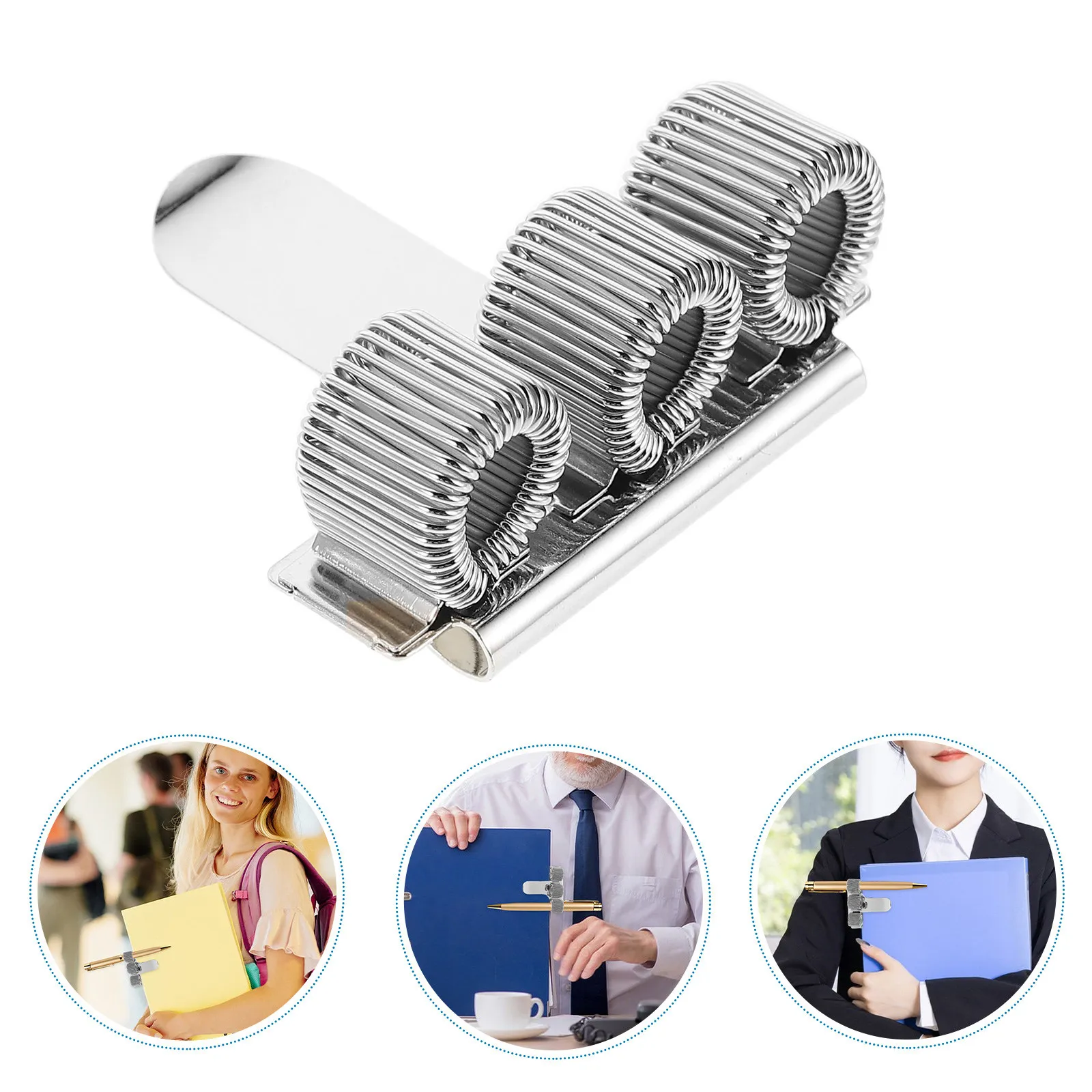 4Pcs Sturdy Manganese Steel Pen Holder Clip Spring Secure Grip Triple Hook for Notebook Planner Clipboard Journal Office School