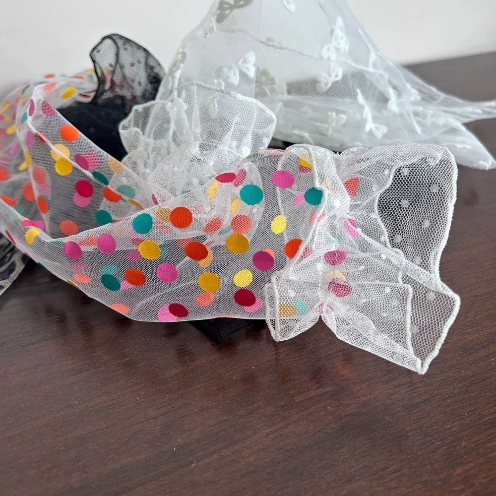 

Дышащие рукава-перчатки в стиле Лолита с узором в горошек и бантом, длинные перчатки без пальцев, прозрачная сетчатая защита для рук, солнцезащитные рукава