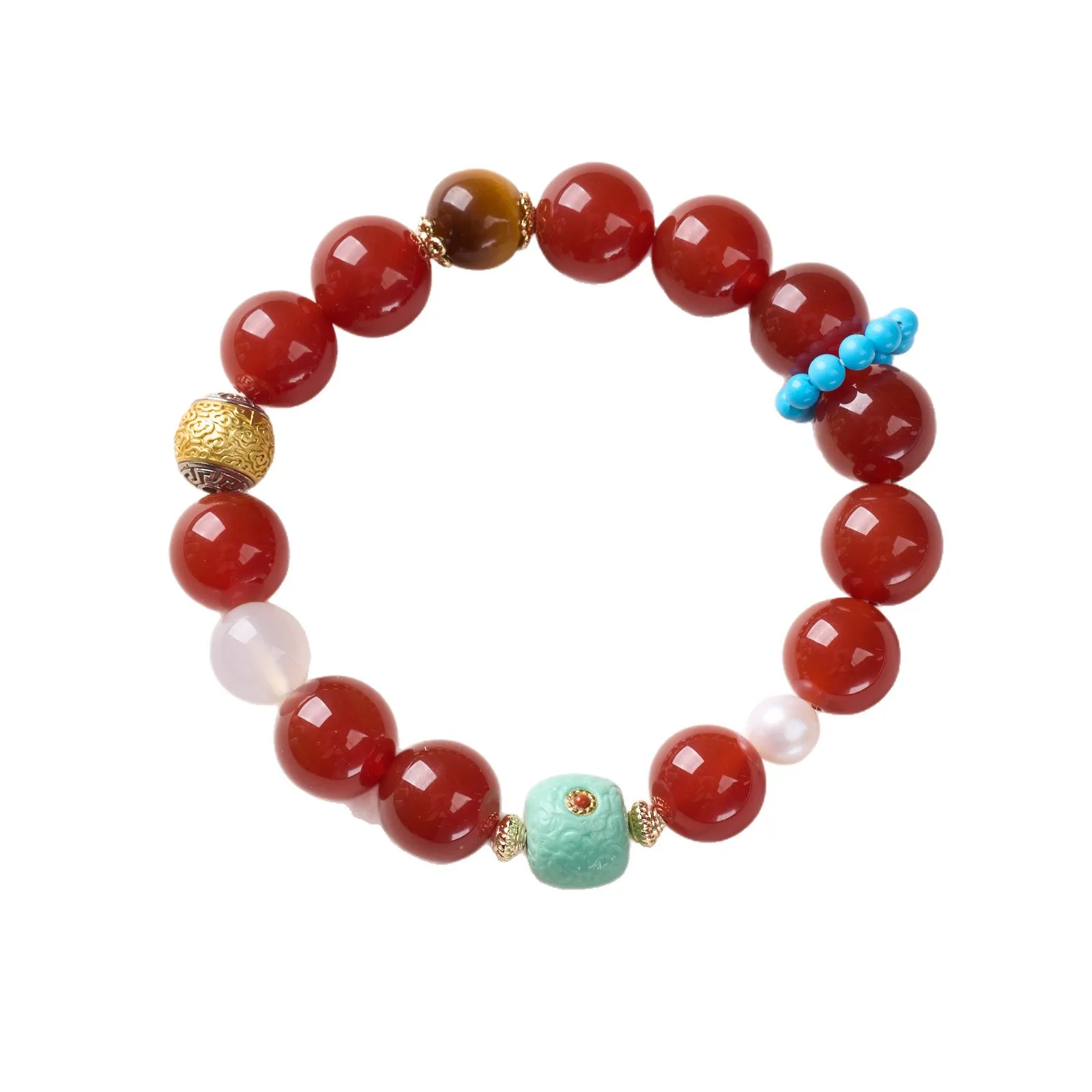 

Red Agate Turquoise Running Ring Bracelet for Women New Chinese Style Tiger Eye Stone Multi Bead Bracelet Jewelry Gifts