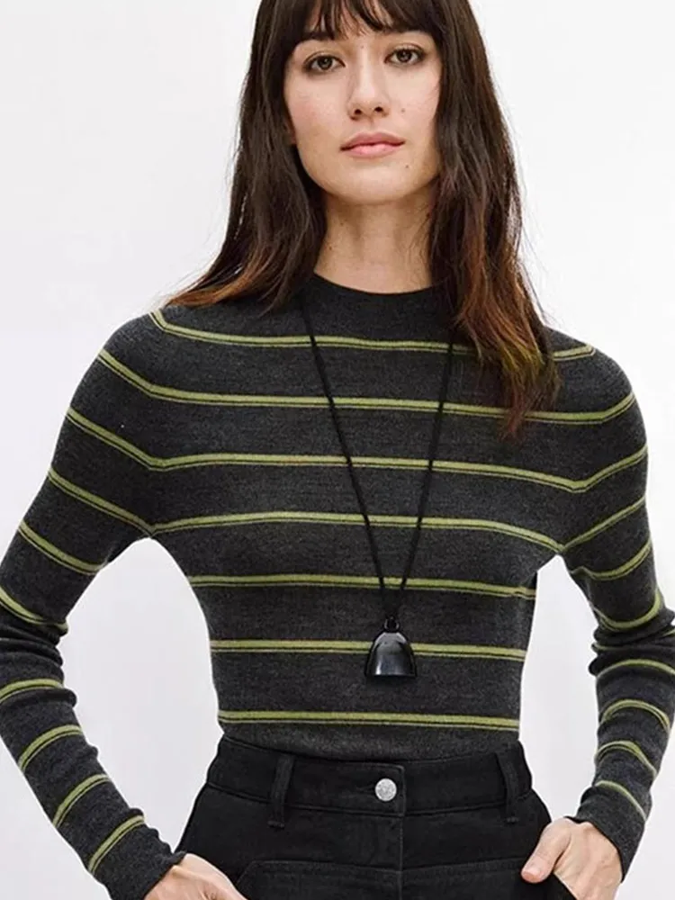 

Slim Fit Striped Knit Top Comfortable Long Sve Casual Hoodie Korean Sle Commute Faionable Base Layer irt