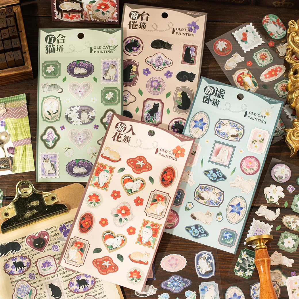 

8 упаковок/лот, серия «Старый кот», милая ретро-декоративная художественная бумажная наклейка
