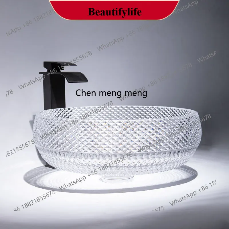 E153 Light luxury round crystal glass wash basin, die-casting art transparent stage basin, face wash basin
