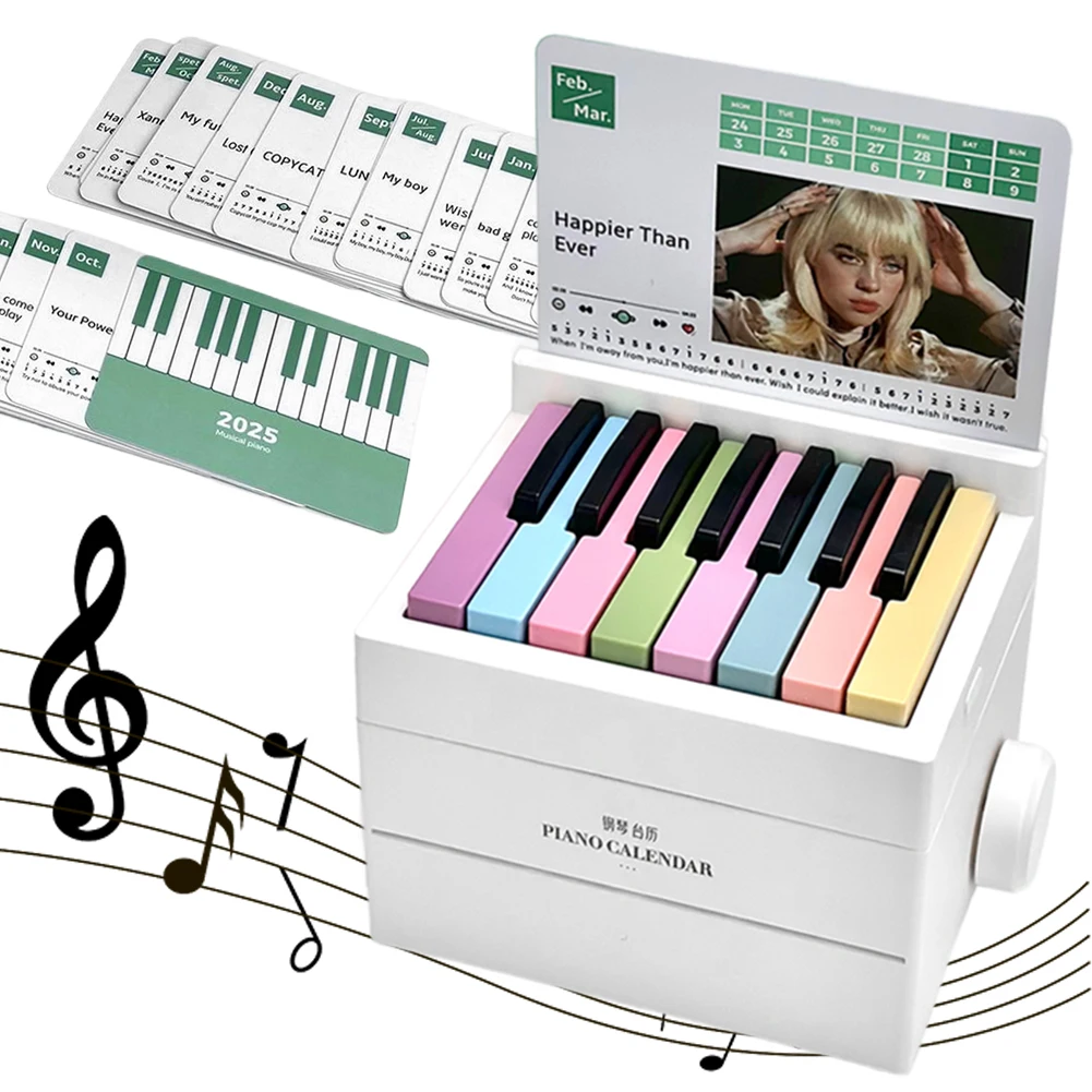 Piano Calendar 2025 Music Sheets Toy 15 Keys Piano Calendar Playable Piano Desk Calendar Gifts for Fans