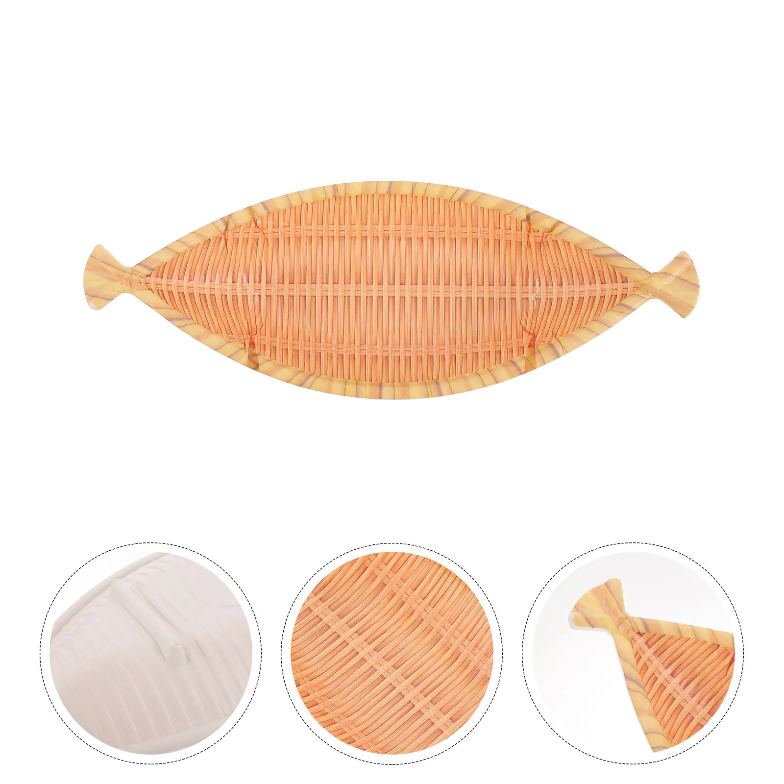 

Simulation Bamboo Woven Basket Thick Solid Material Boat Shape Large Capacity Non-Slip Kitchen Bread Storage Decorative Tray