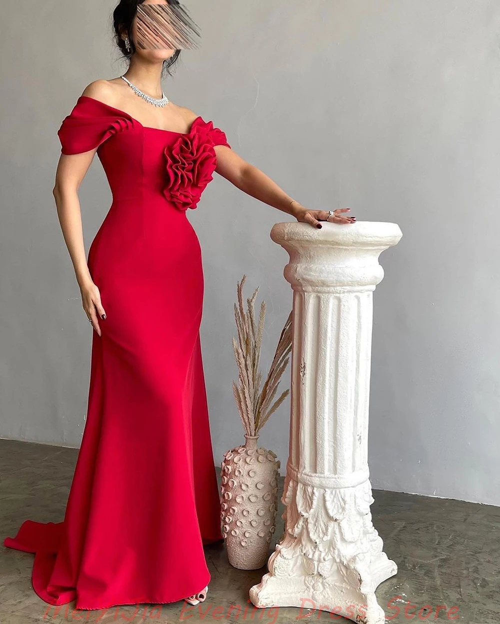 Meiyijia Off-the-shoulder Ruffles Flowers Long-Sleeves Floor-Length robes de soirée فساتين سه Arabia 2024 Sexy Evening Dresses