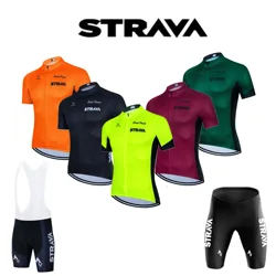 Conjunto de camisa de verão masculina STRAVA manga curta bicicleta de estrada mountain bike respirável almofada de esponja de secagem rápida