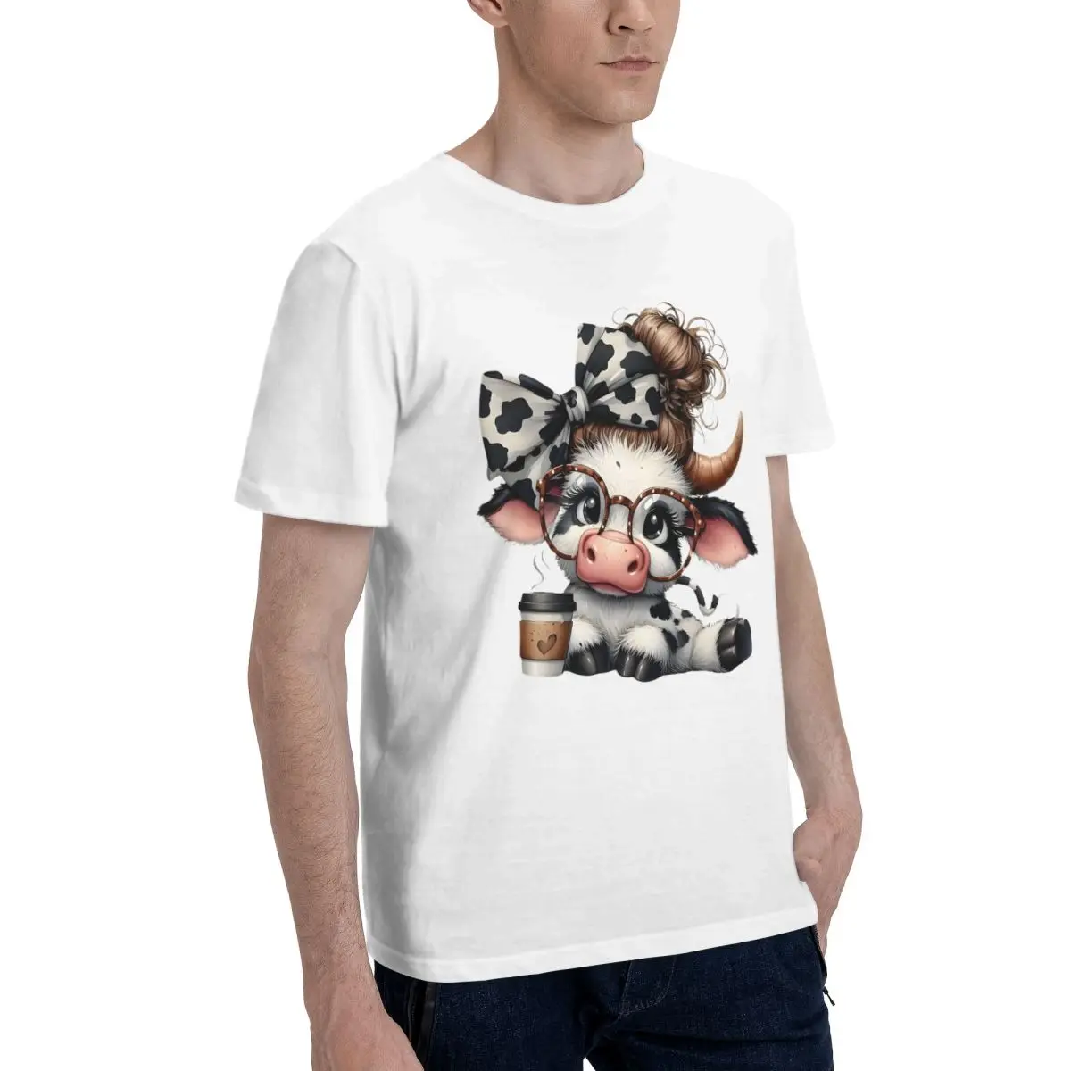Cute Cow Coffee Lover Campaign Title Vintage T-shirts High grade Activity competition USA Size