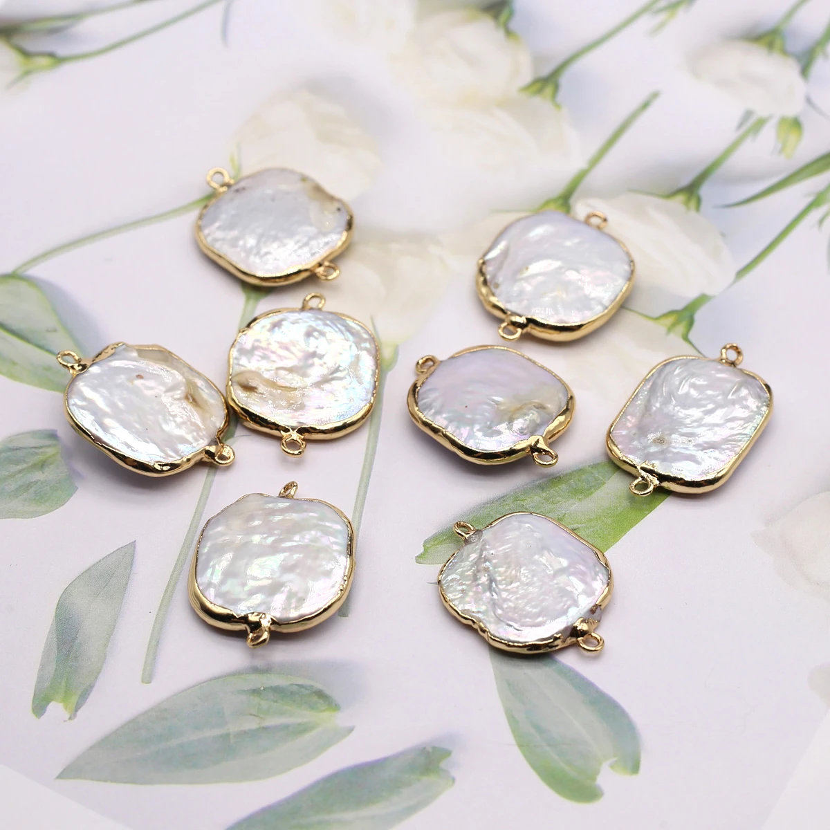 Natural Baroque Pearl Pendants Gold Plated Square Double Hole Connector for Trendy Jewelry Making Diy Necklace Bracelet Supply