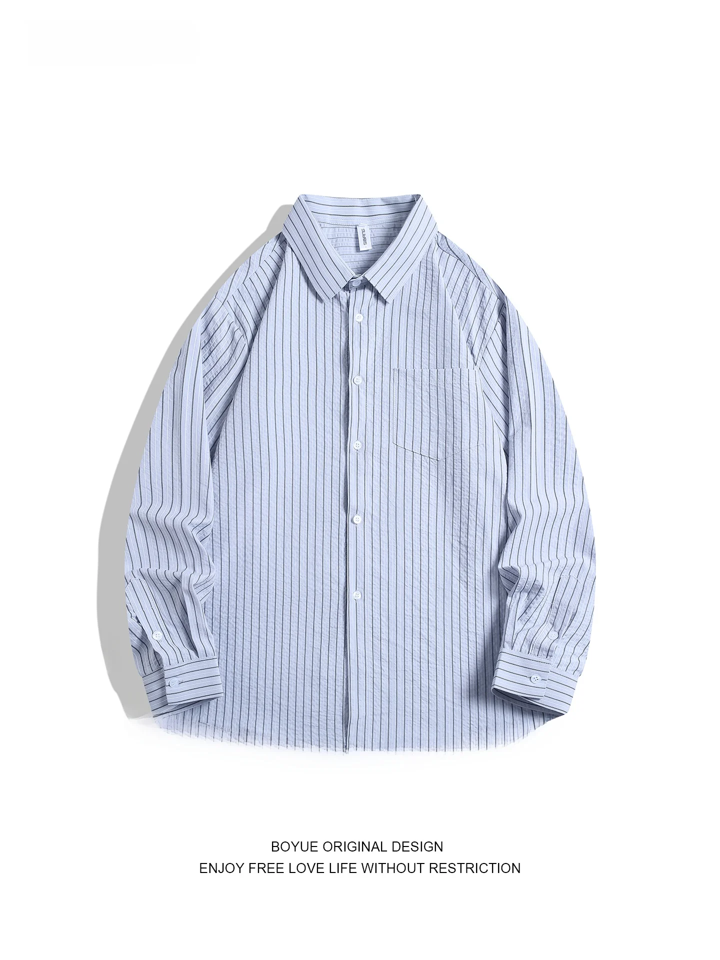 

Boyue Long Sve Bubble irt Casual Lightweight Men's irt Vintage Striped Simple Sle Spring Autumn Versatile Polyester ...