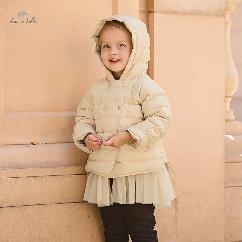 Dave Bella Children Girls Cute Cotton Duck  down Tops Outerwear 2024 Autumn Winter Fashion  Casual Parkas Outdoor Warm DB4243785