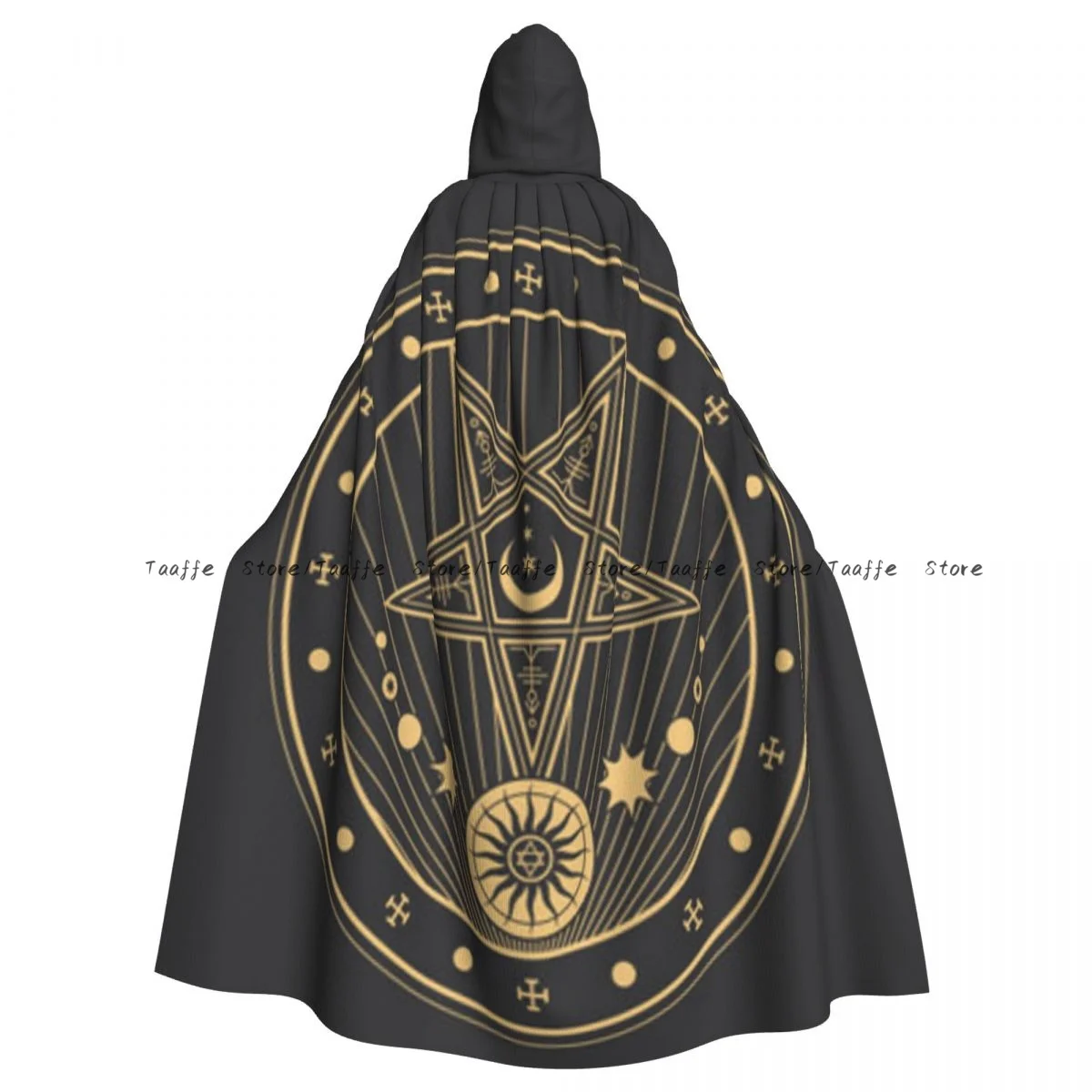 Witch Long Hooded Robe Pentagram Esoteric Circle Halloween Cloak Cosplay Costumes for Adult