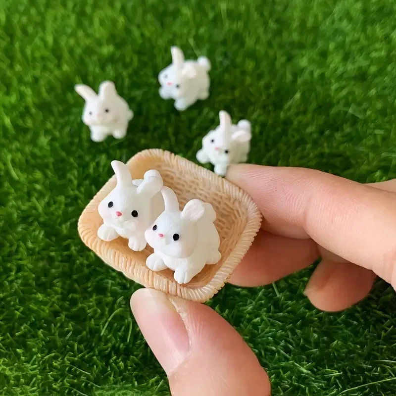 5Pcs Mini Resin Rabbit Miniatures, Cute Bunny Animals Figurines for Fairy Garden Micro Landscape Home DIY Craft Decoration