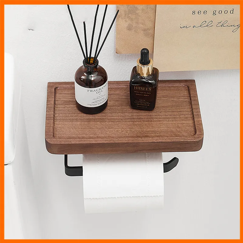 

Деревянный настенный держатель для туалетной бумаги с полкой для мелких предметов