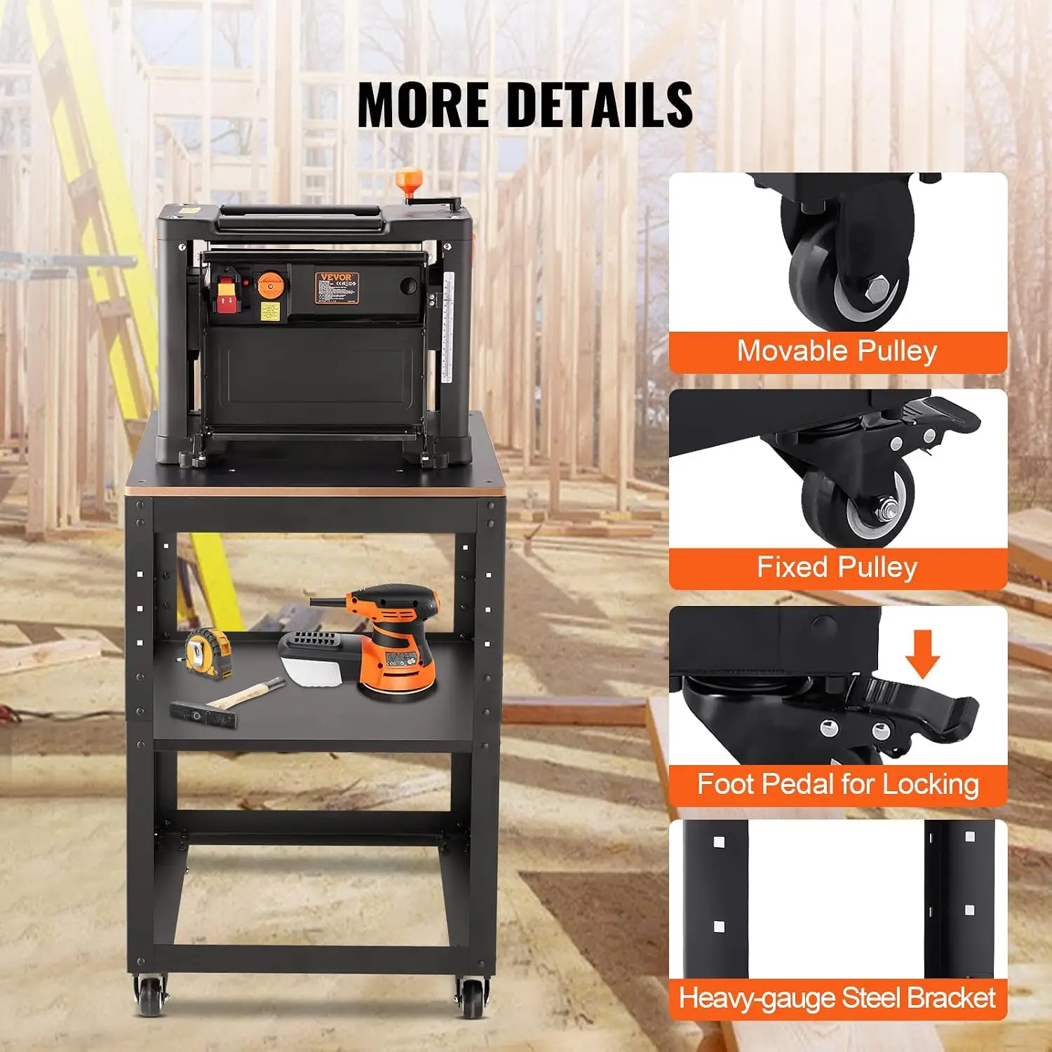 Thickness Planer Stand, 100 lbs heavy loads, Three-Gear Height Adjustable Thickness Planer Table,with 4 Stable Casters & Storage