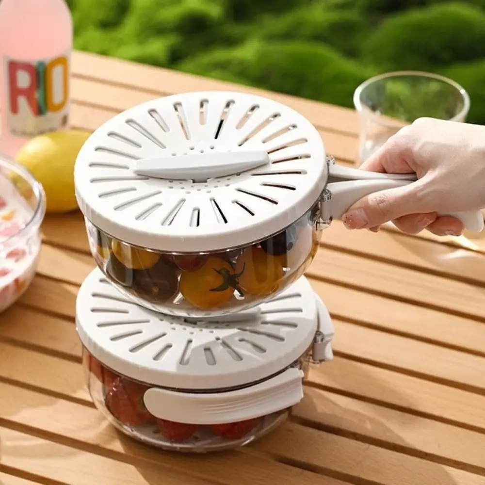 

Folding Handle Rice Washing Drain Basket Multi-function 2 In 1 Water-Filtering Basin Plastic with Lid Fruit Strainer Tool Bowl
