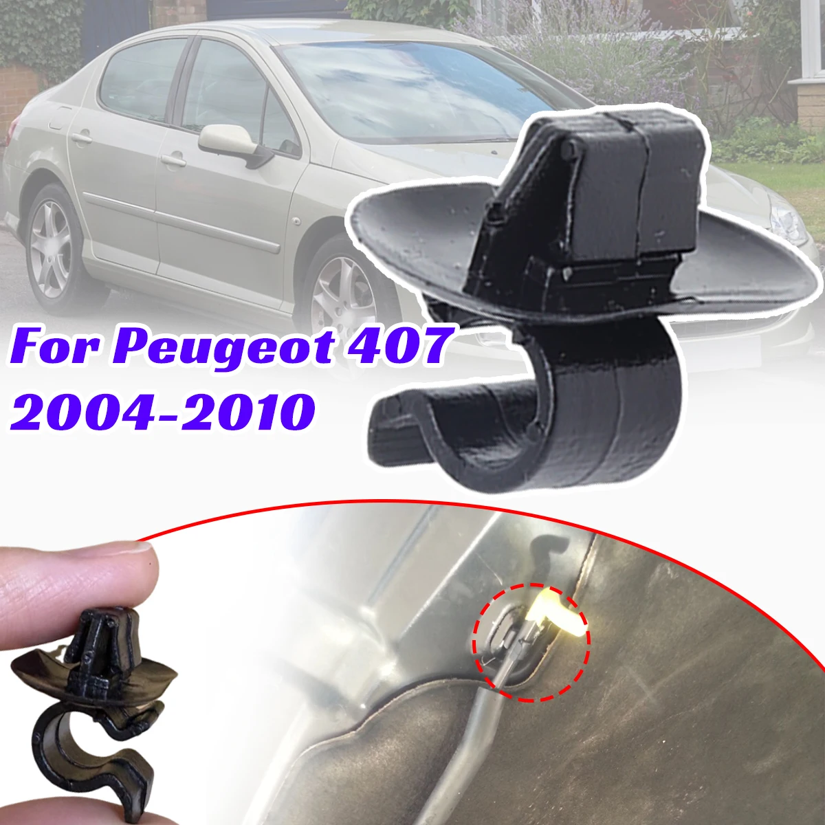 For Peugeot 407 Bonnet Rod Stay Support Strut Retainer Lock Black Fastener Car Hood 2004-2010 Fittings Eterior Auto Clip Under