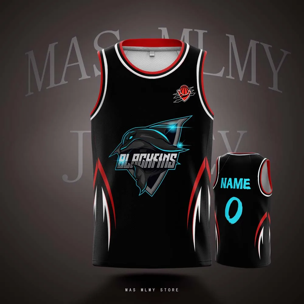 

Индивидуальные командные баскетбольные майки blackfins с цифровым принтом для детей, молодежи и взрослых, сетчатая спортивная рубашка с персонализированным именем и номером