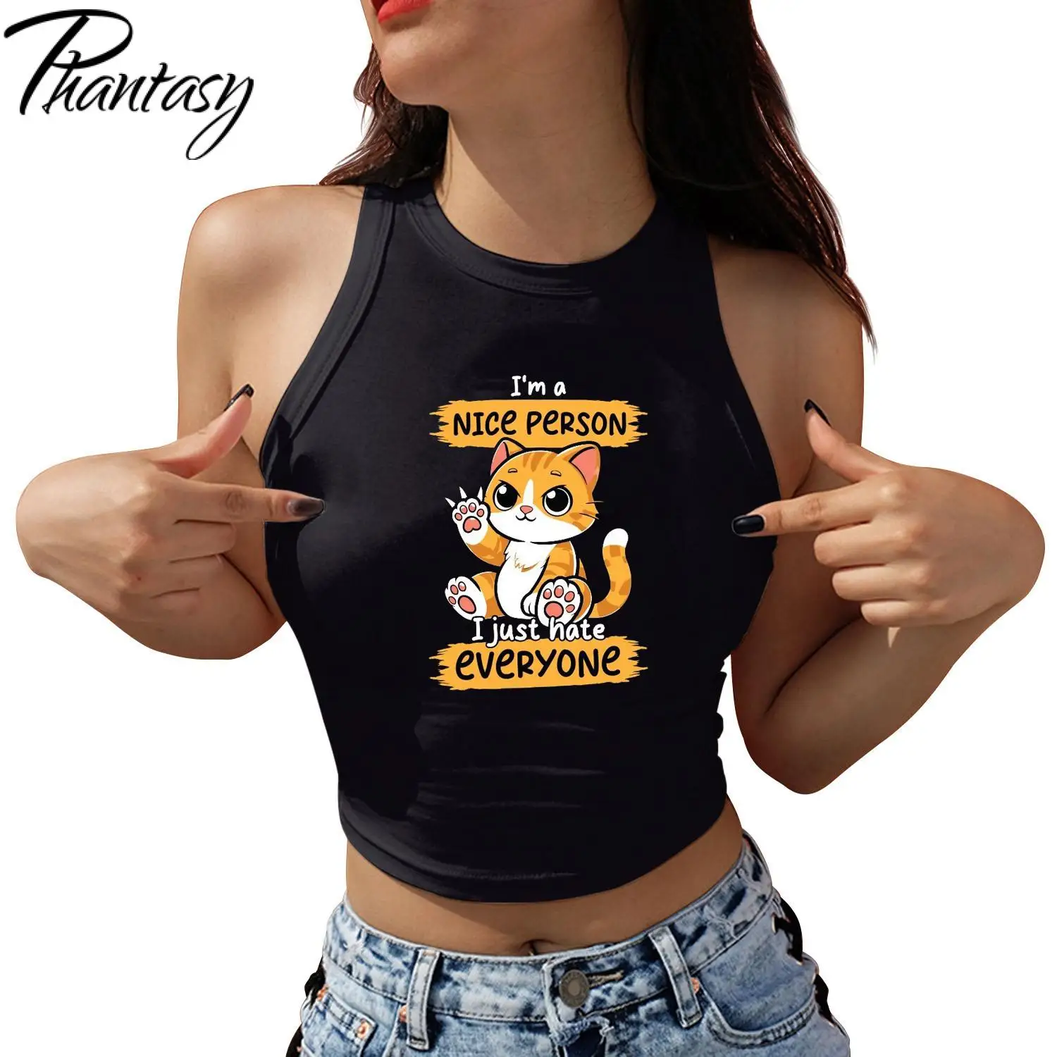 Phantasy Women Vest Cute Cat Panda Bear Graphic Printed Women's Sexy Crop Top Streetwear Summer Harajuku Casual Y2K Tank Tops