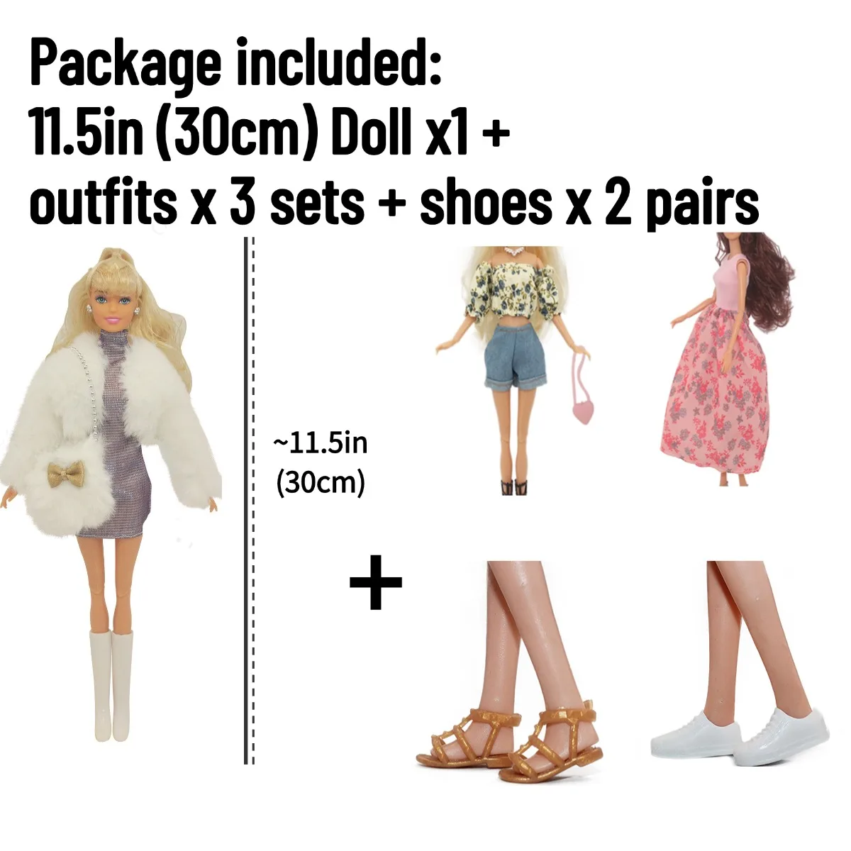 BJD Doll 12 inch 30cm with Outfits x3 sets and Shoes x 2 pairs - Movable Figure Model DIY Best Girl Gift Child Toys