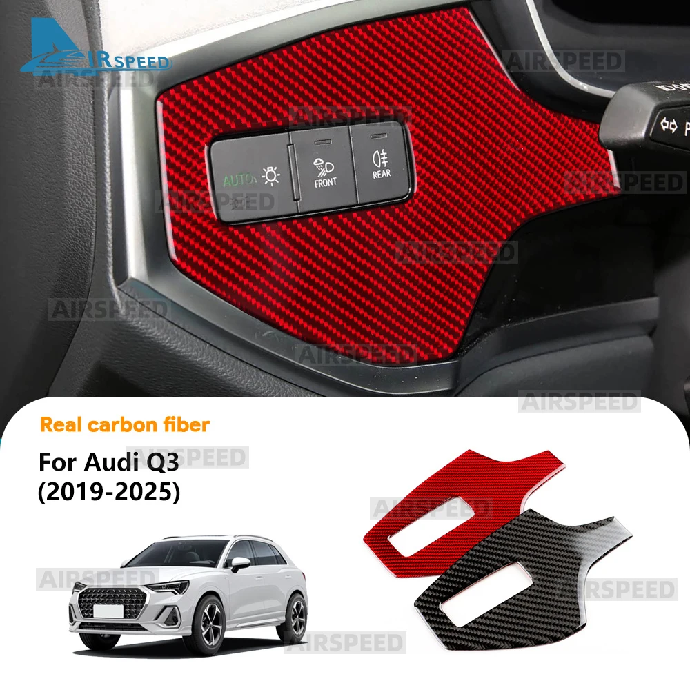 Real Soft Carbon Fiber Sticker for Audi Q3 F3 2019 2020 2021 2022 2023 2024 2025 LHD RHD Car Headlight Switch Frame Panel Trim
