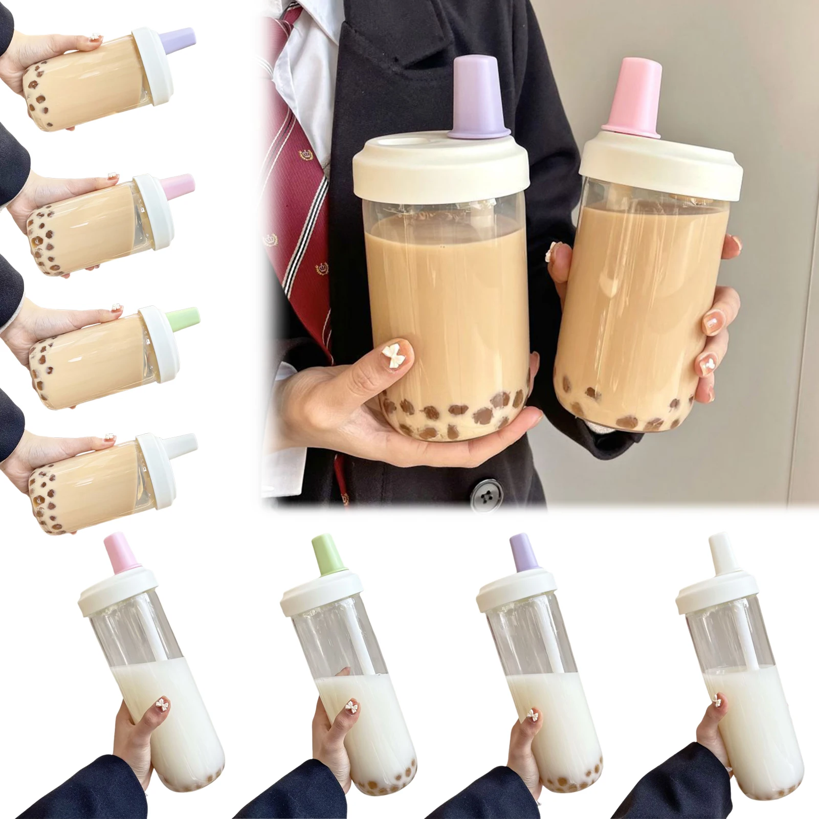 Bubble Tea Cup Food Grade Portable Drinking Mug For Office Bar,Heat resistant Leak-Proof large capacity thick straw cup