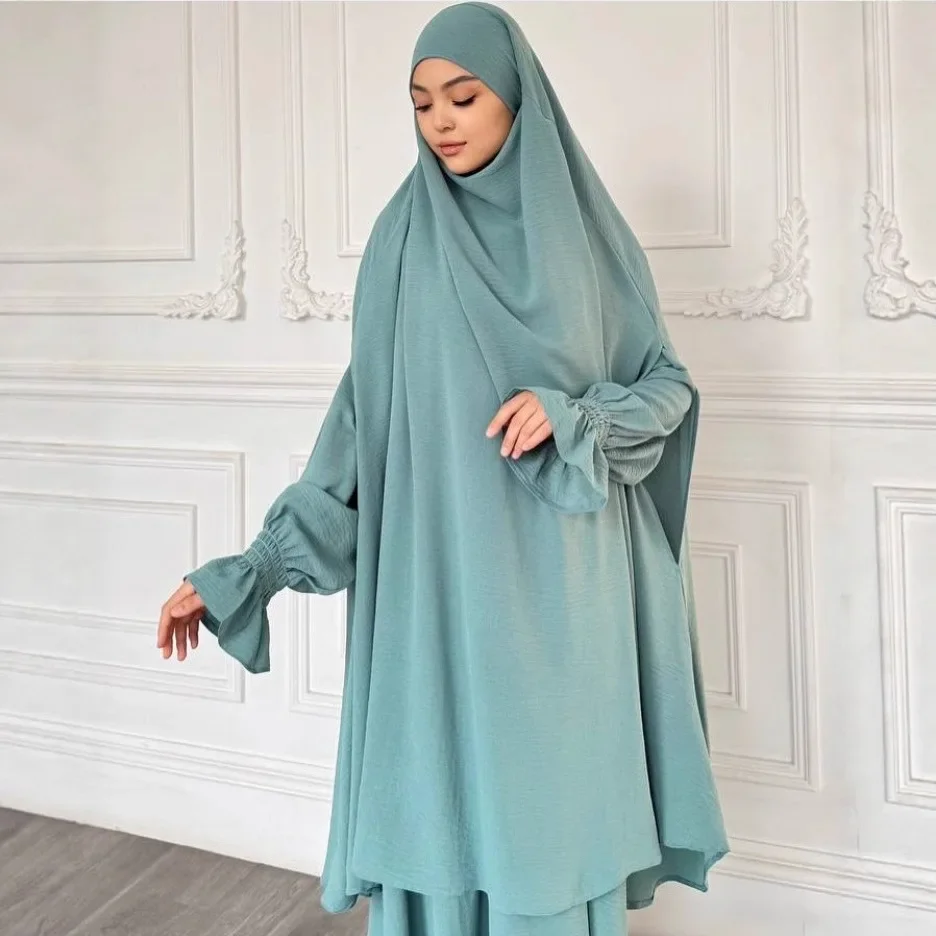 

2pc Khimar Abayas Women Muslim Modest Hijab Dress Prayer Garment Turkey Abaya Kaftan Islam Robe Ramadan Eid Djellaba Jalabiya