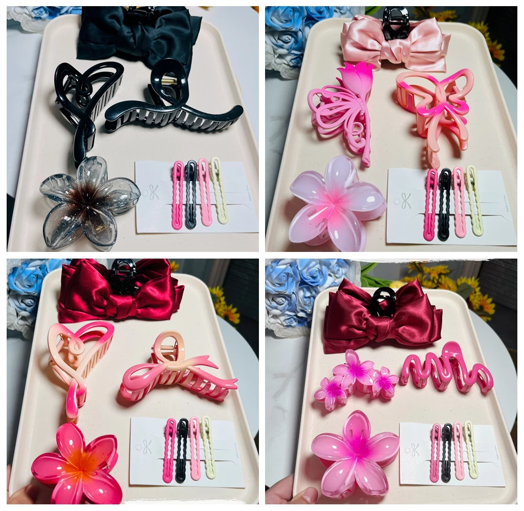 5PCS Fashion Bowknot Flower Wave Hair Clip Claw Set Women Hairpin Elegant Hair Ponytail Clamp Barrettes Wedding Hair Accessories