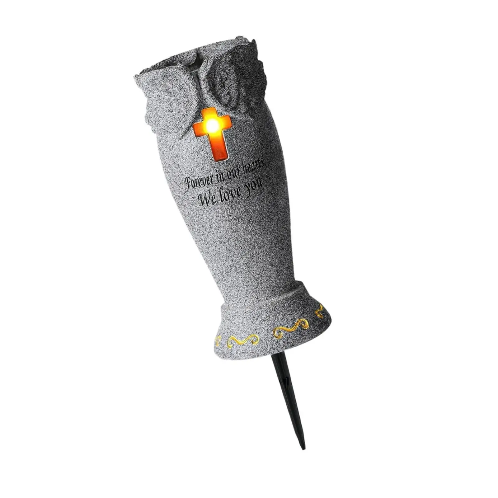 Cemetery Grave Flower Vase Funeral Flower Holder Cross Solar Light Cemetery Vase Remembrance Solar Cemetery Grave Vase with LED