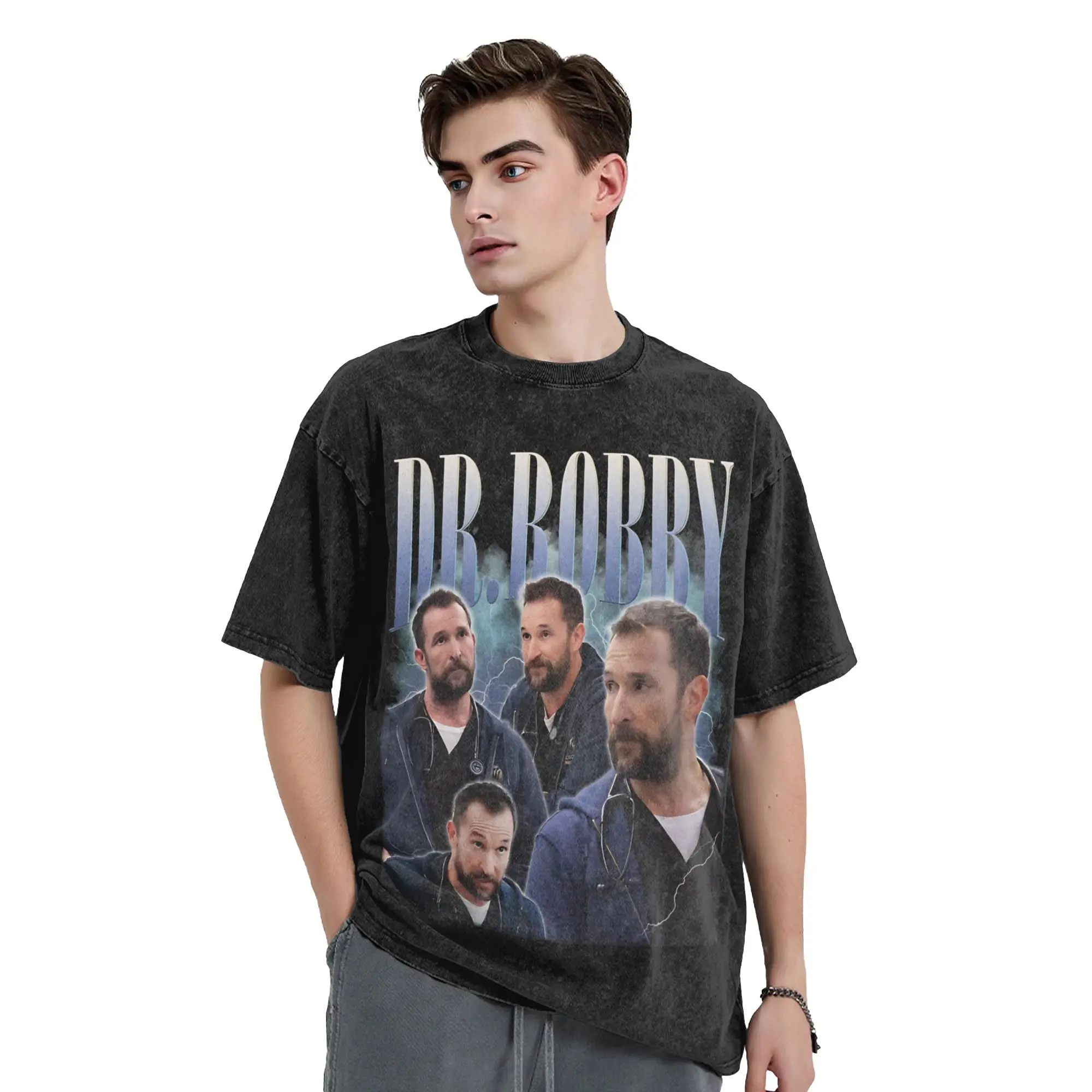 The Pitt Noah Wyle Dr Robby Washed T Shirt Streetwear Vintage T-Shirts  Tees for Men Women Short Sleeve High Street Printed