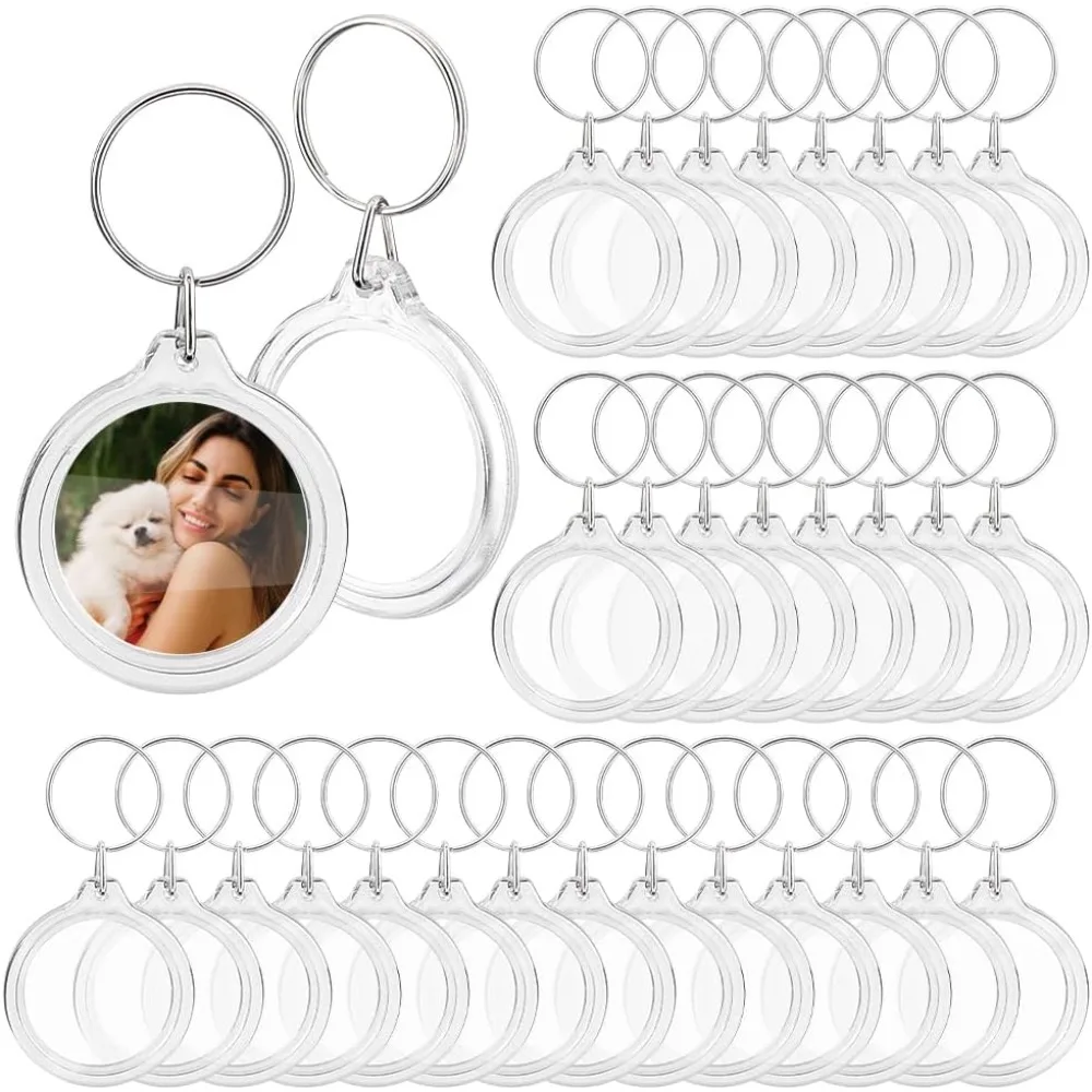 Chaveiros de inserção de foto em branco 60 conjuntos de chaveiro de pressão de foto acrílica 1.6 Polegada redondo personalizado chaveiro de foto em branco kit de fabricação diy