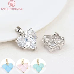 （117）4PCS 14x14.5MM Platinum Color Brass with Zircon Heart Pendants High Quality Diy Jewelry Findings Accessories Wholesales