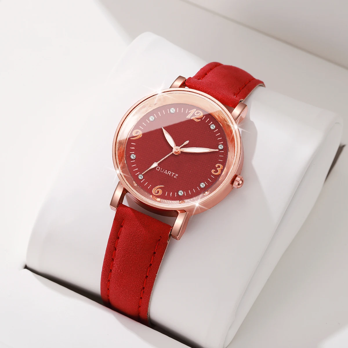 3 قطعة صندوق سر مفاجأة-ساعة نسائية عصرية حلقة من جلد الطلب العربي ساعات كوارتز لون عشوائي (بدون صندوق) #5