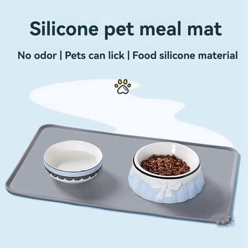Silikonowe maty do karmy dla zwierząt - antypoślizgowe maty do karmy dla psów i kotów - maty wodne dla zwierząt do dywanów - szare