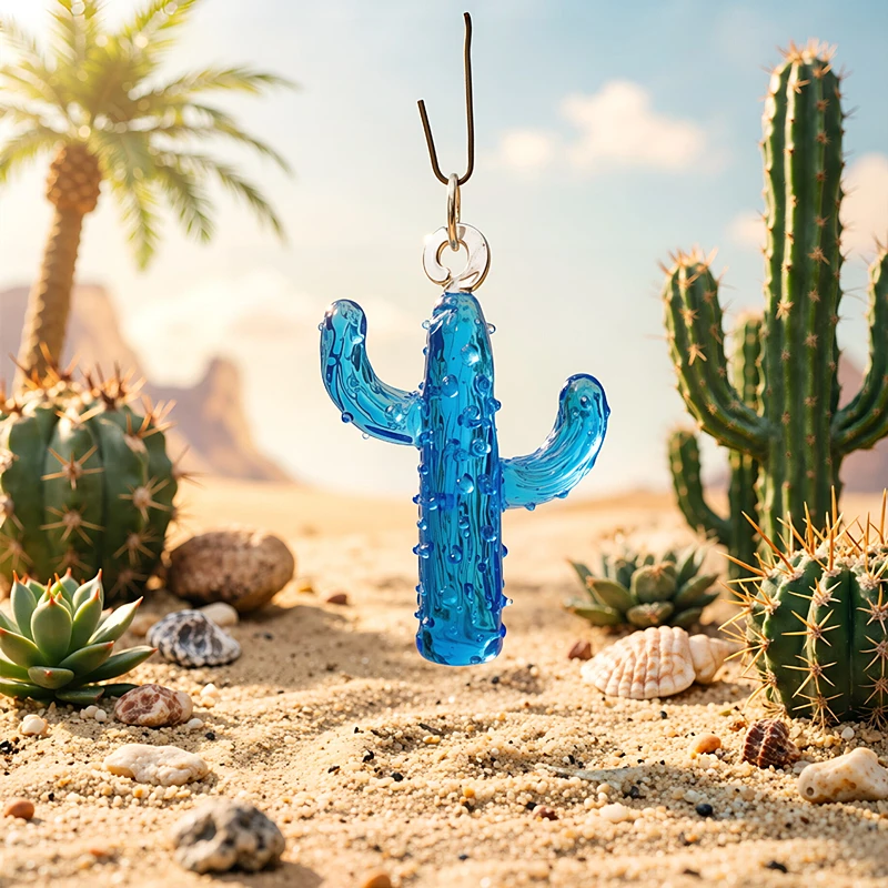 

Mini Colorful Cactus Charm Glass Pendant Cute Plant Ornament DIY Craft Making Accessory for Outdoor Garden Bonsai Hanging Decor