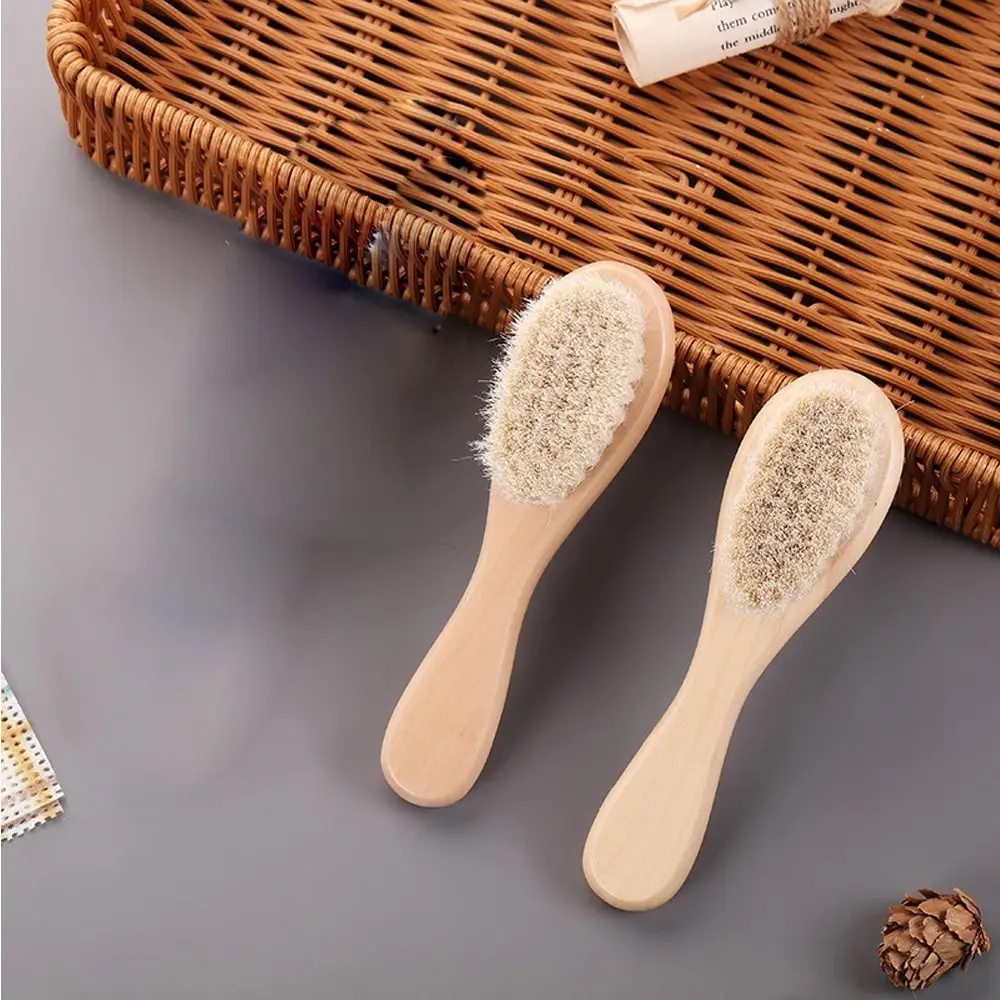 Beech wood Wool Infant Supplies Multi-function Safety Massage Brush Hair Cleaning Brush Nursing Accessory Baby Bath Brush