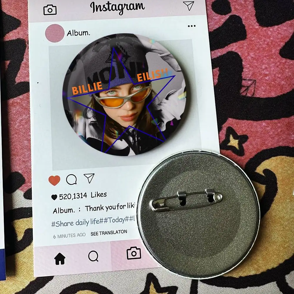 SINGER B-Billie E-Eilish Laser Badge Creative Pins Brooch for Bag Clothes Hat Decor Gifts Fans Collect