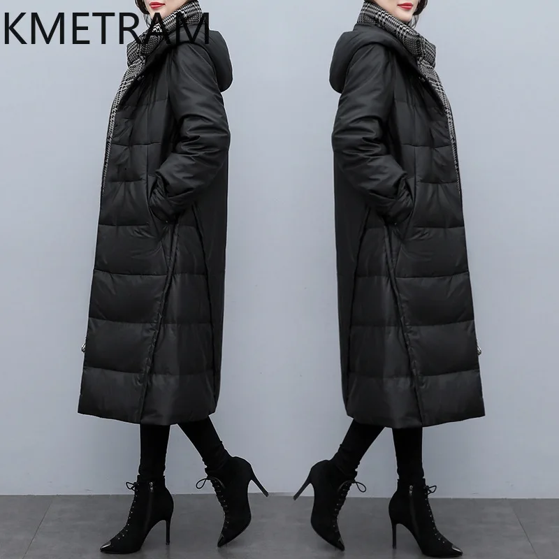 Piumini in pelle di pecora al 100% Piumino lungo in vera pelle da donna con cappuccio 2025 Abiti invernali Donna Capispalla ·хо osnк