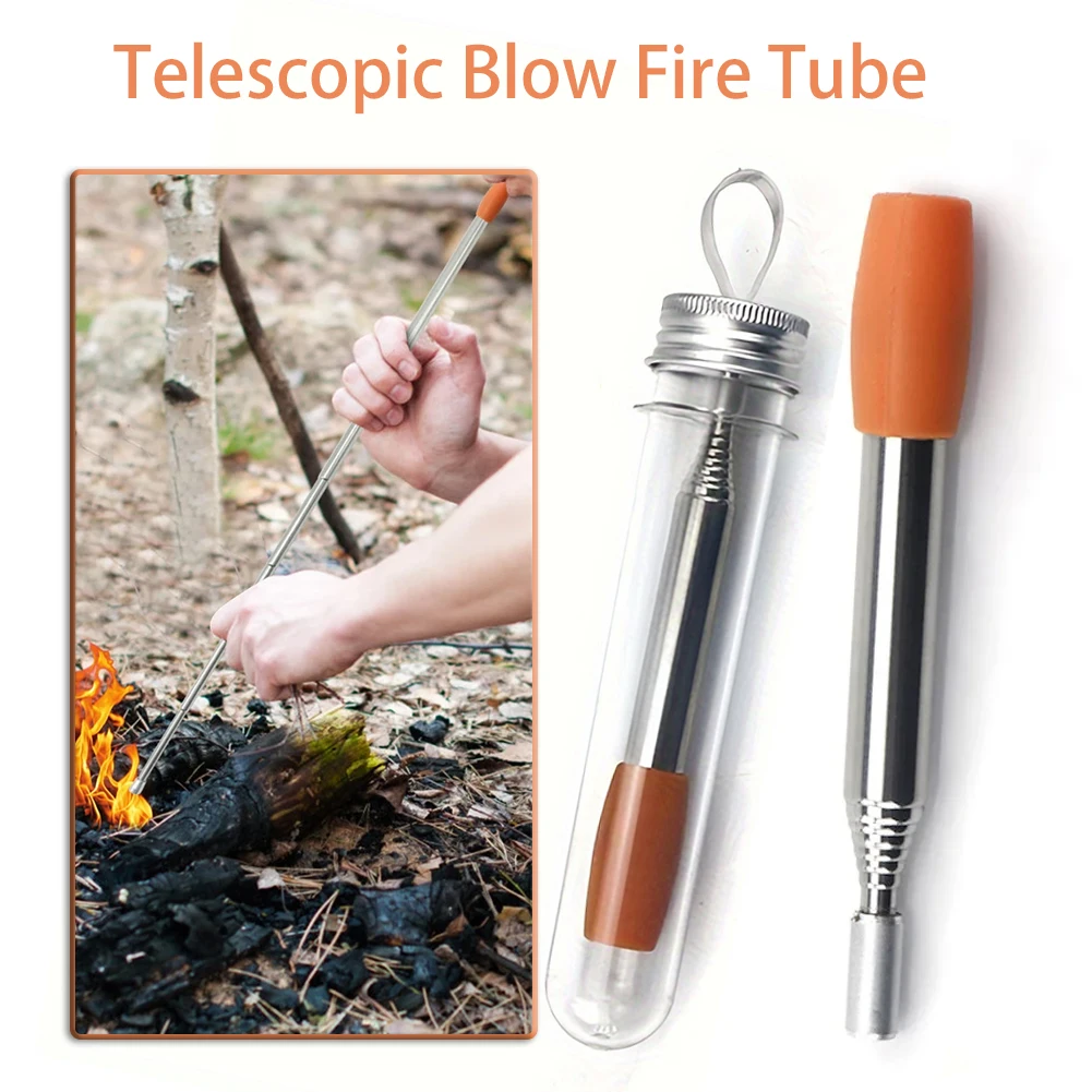 1pc Pocket Bellow Stainless Steel Outdoor Gear Retractable Fire Blowers Blow Fire Tube Mouth Blowpipe