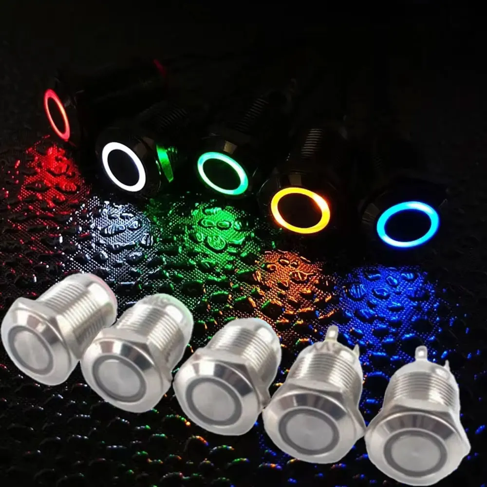 Car LED Push Button Switch 12mm Momentary Aluminum Metal Self-reset Power Switch for Automotive Control Normally Open